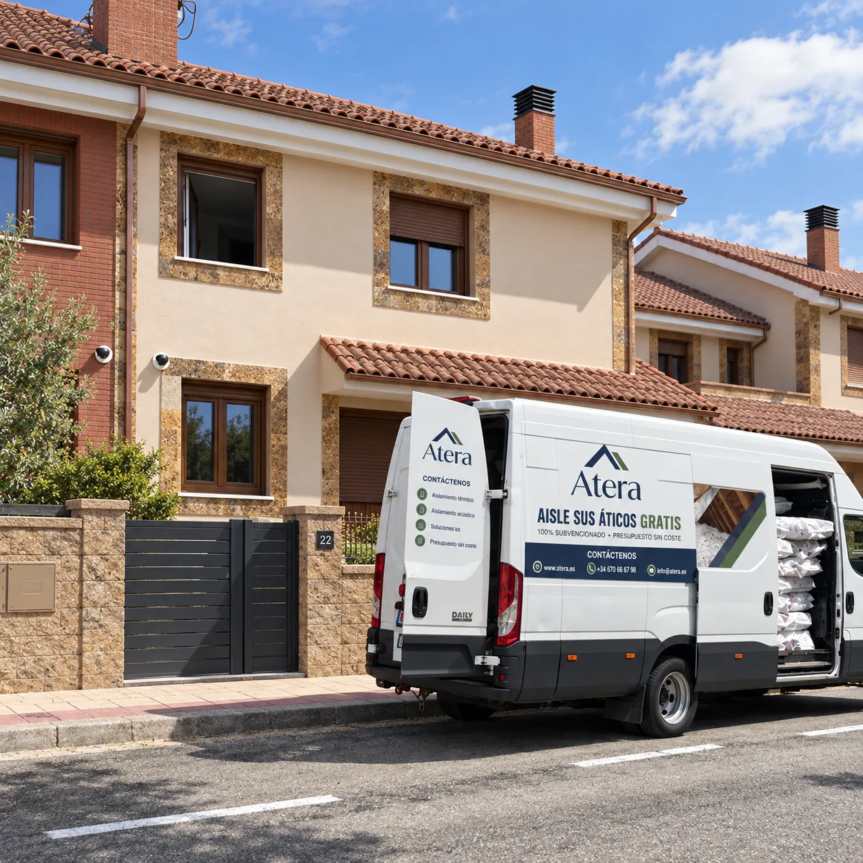 Furgoneta de Atera frente a una vivienda.